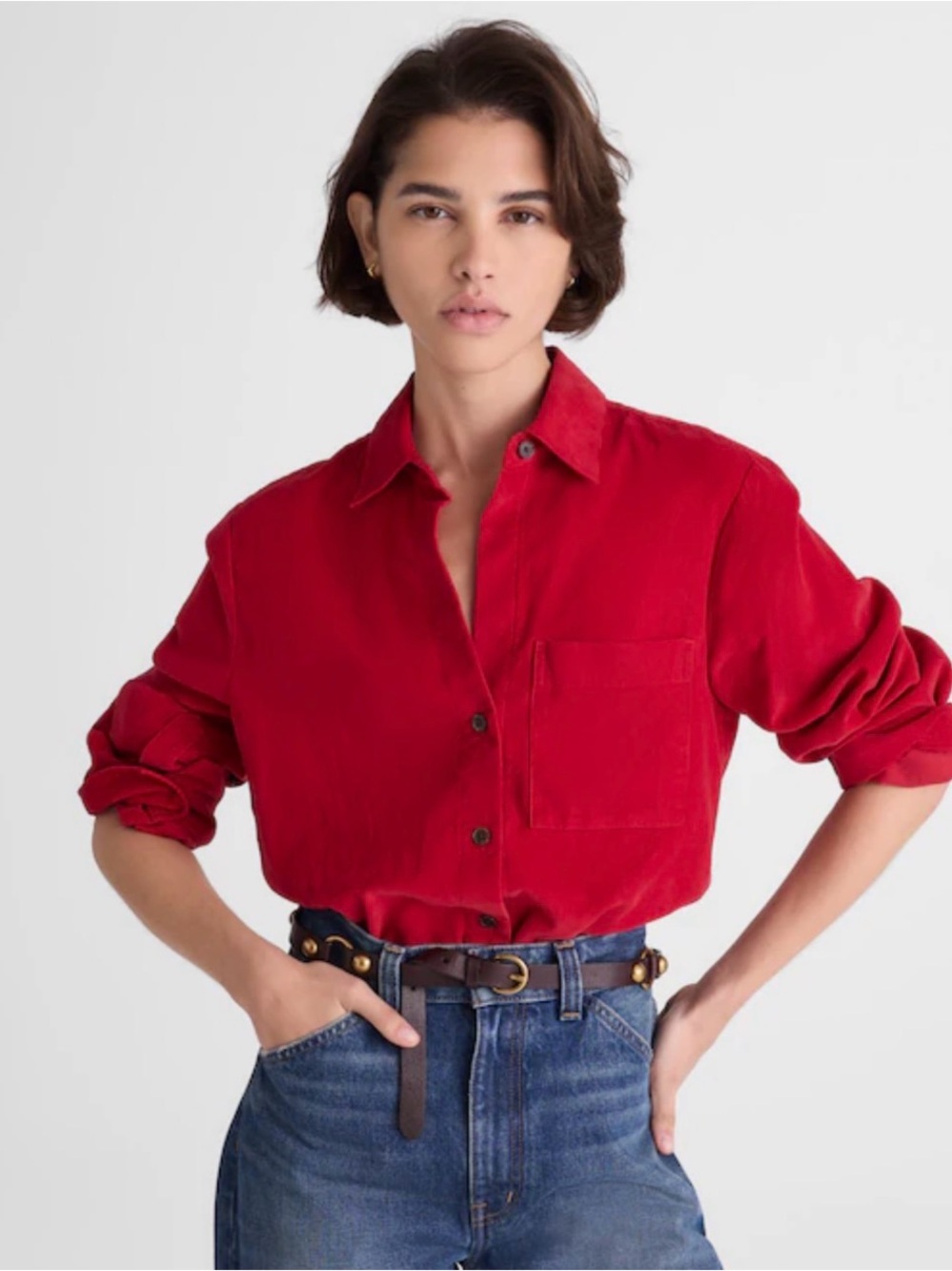 Madewell Easy Y-Neck Button-Up Shirt in Corduroy NWT
